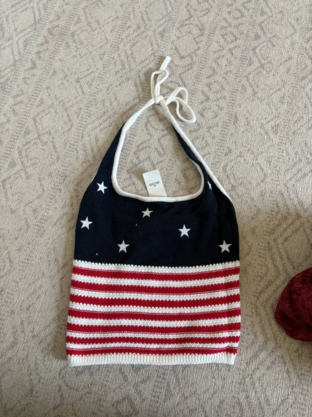 Hollister Navy & Red Striped Star Knit Halter Bag